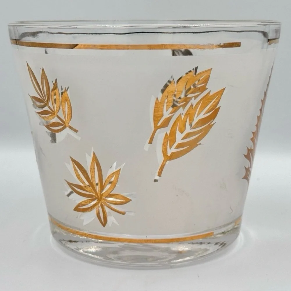 Vintage Libbey Starlyte Golden Foliage Small Ice Bowl & 3 Rock Glasses